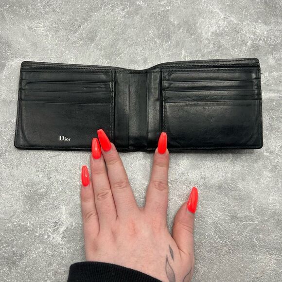 Dior Homme Black Houndstooth Bifold Wallet Canvas Leather Trim - Picture 5 of 15